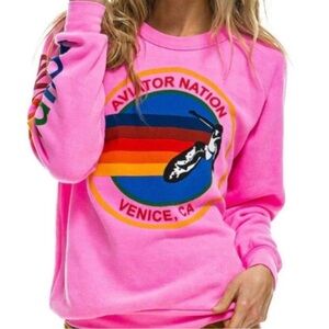 Aviator Nation Pink Sweatshirt with Rainbow Logo